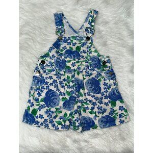 VTG 90s Young Hearts Blue Floral Shorts Denim Overalls Adjustable Pockets